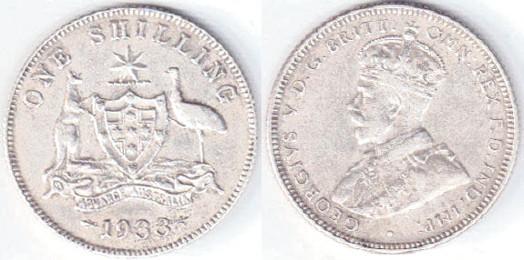 1933 Australia silver Shilling (aVF) A000253